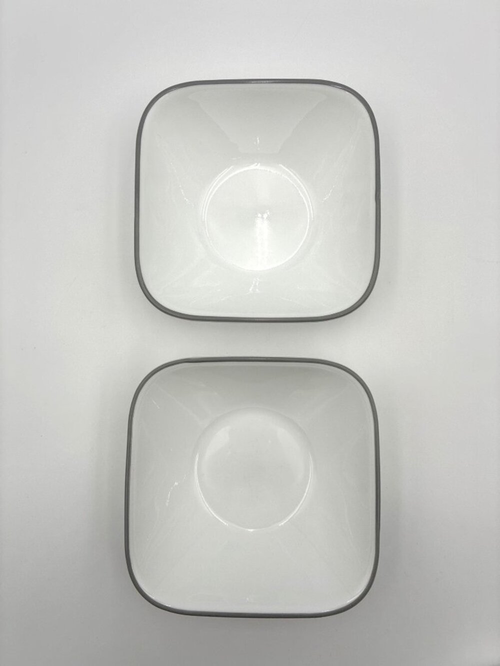 Corelle Set of 2 White with Grey Trim Soup Cereal Salad Square Bowls 6.25"